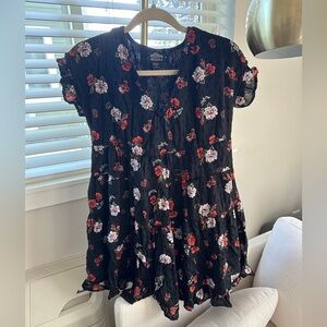 Angie Ruffle Cap Sleeve V-Neck Floral Mini Dress with slip - swiss dot floral